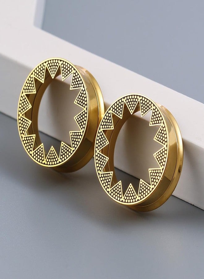 Earblity 1 Pair Serrated Classic Gauges 00g/ 10mm Ear Tunnels Plugs 316 Stainless Steel Gold Ear Gauges Weight Saddle Plugs Hypoallergenic expander Piercing Body Jewelry - Image 2
